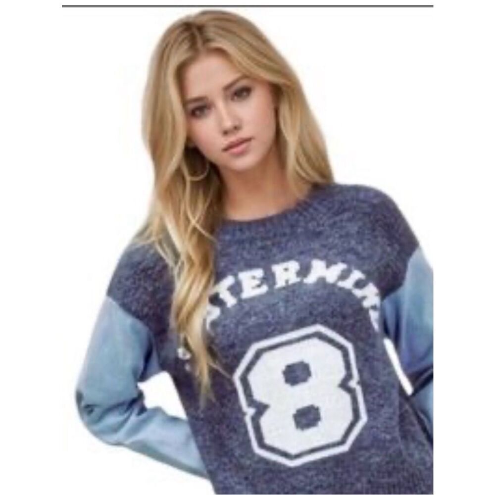 0021 DAVI & DANI Blue Two-Tone '8' Knit Sweater